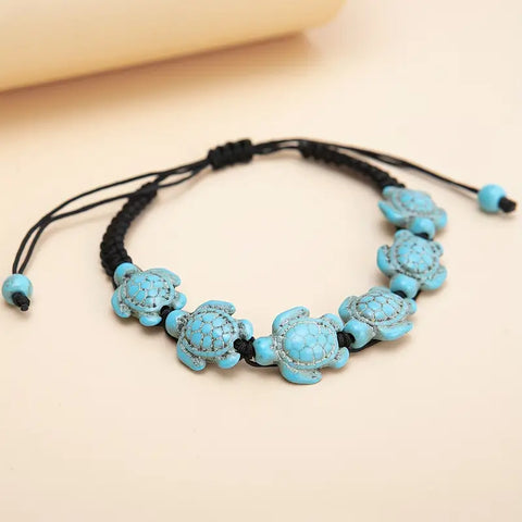 Turquoise Turtle Shape Beads Adjustable Braided Bracelet