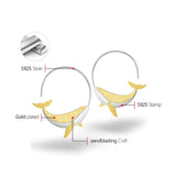 925 Sterling Silver Whale Round Hoop Earrings