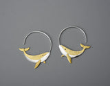 925 Sterling Silver Whale Round Hoop Earrings